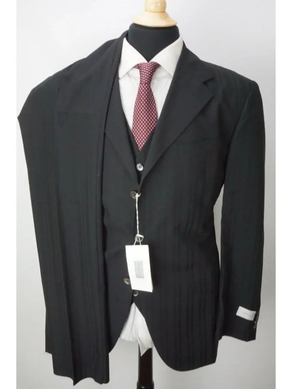 Tombolini Black Striped Wool 3 Pc Suit Jacket Pants Vest Sz 44R Brand New